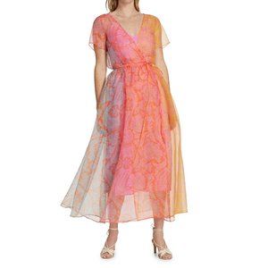 NWT STAUD Filippa Illusion Floral A-Line Dress, floral wave multi, size S